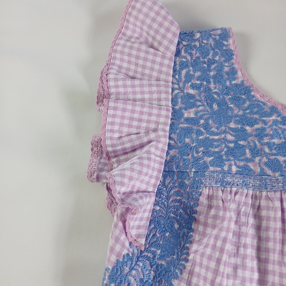 J. Marie Tiered A-line Gingham Dress With Embroidery - Picture 8 of 12
